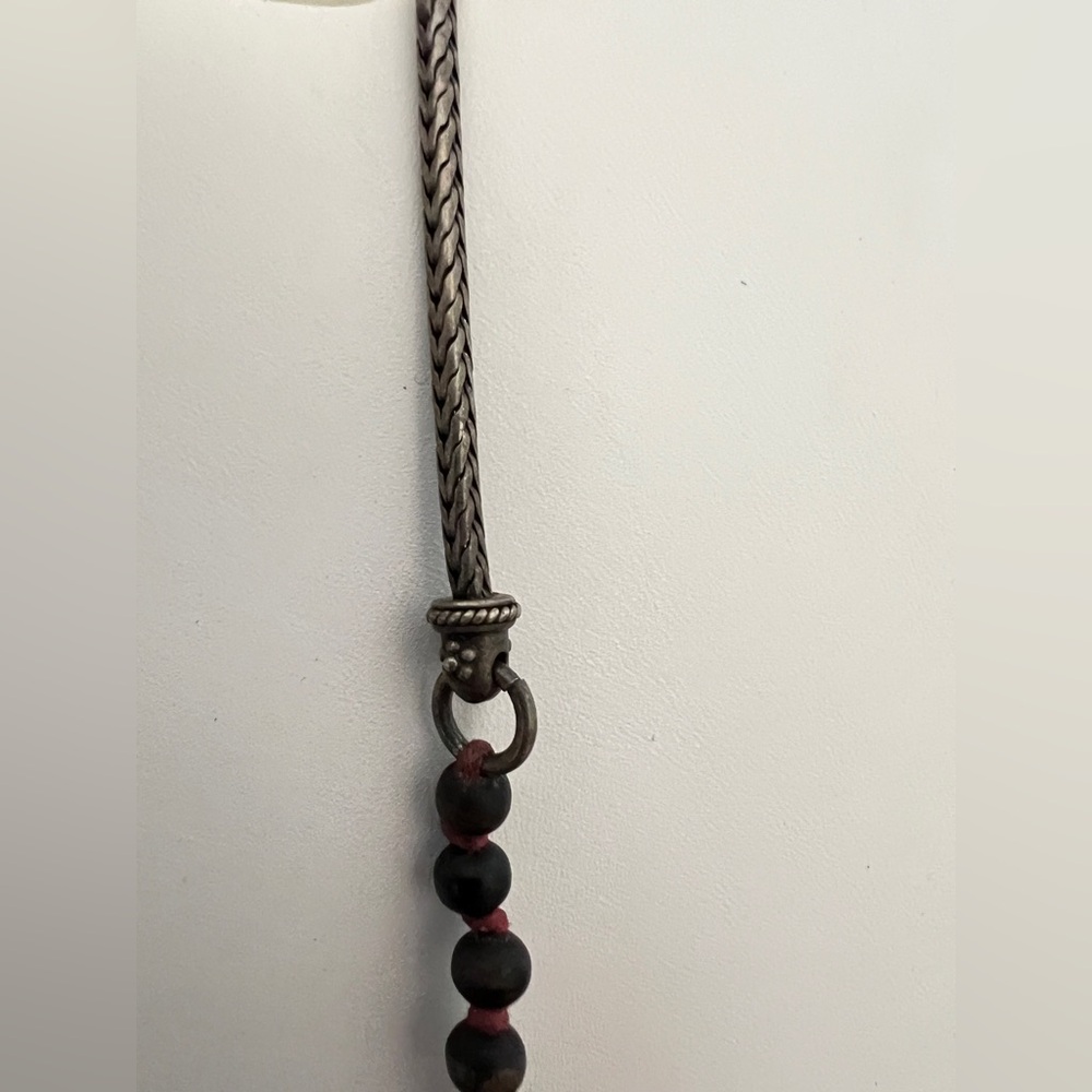 Lucky Brand Beaded Necklace Floral Charm Silver Tone Purple Bohemian - Picture 8 of 14